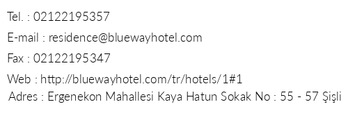 Blueway Hotel Residence telefon numaralar, faks, e-mail, posta adresi ve iletiim bilgileri